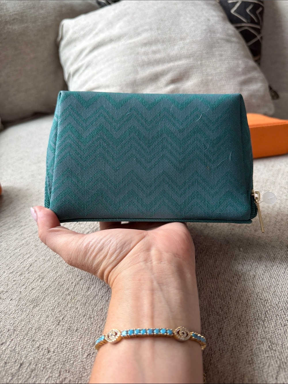 Missoni Teal Chevron Cosmetic Pouch with Gold Logo - Picture 2 of 5